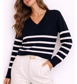 Abercrombie Merino Wool Sweater XS Blue White Stripe Coastal Preppy Nautical